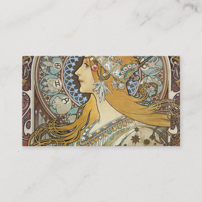 Tarjeta De Visita Alphonse Mucha Zodiac restaurado (Anverso)
