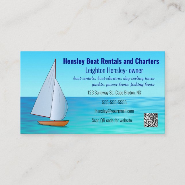 Tarjeta De Visita Alquiler de barcos y cartas editables (Anverso)