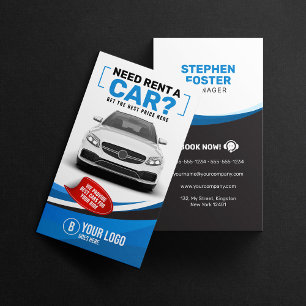 Tarjeta De Visita Alquiler de Coche Moderno Azul Alquiler de Coches 