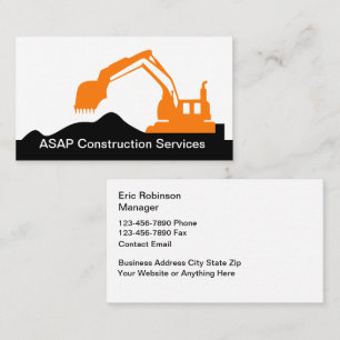 Tarjeta De Visita Alquiler de Equipos de Construcción Tema de Excava
