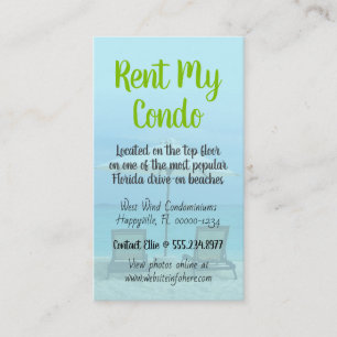Tarjeta De Visita Alquiler de hogar de condominio costero sillas de 