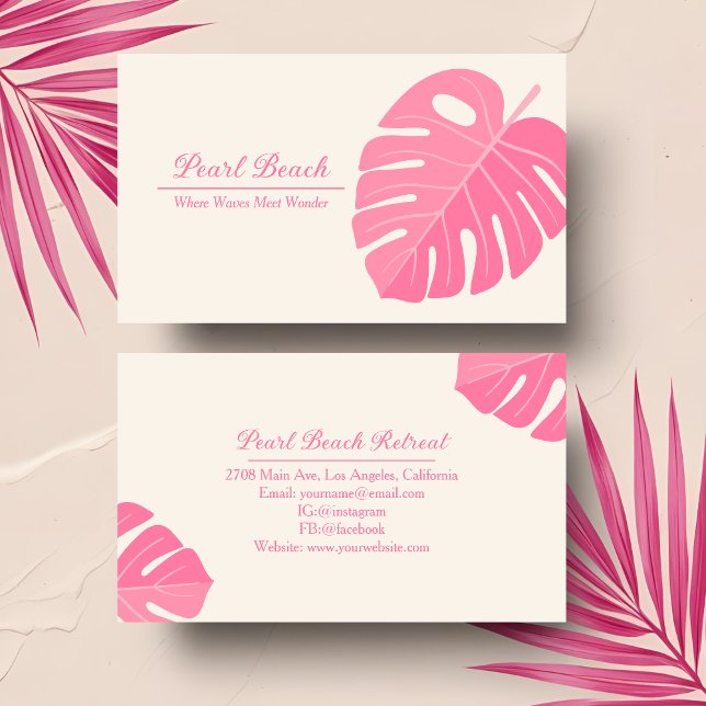 Tarjeta De Visita Alquiler de vacaciones en playa tropical rosa (Subido por el creador)