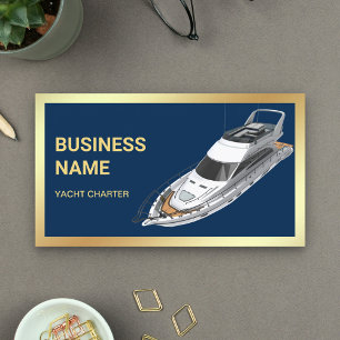 Tarjeta De Visita Alquiler de Yate de Lujo Azul Marino Dorado
