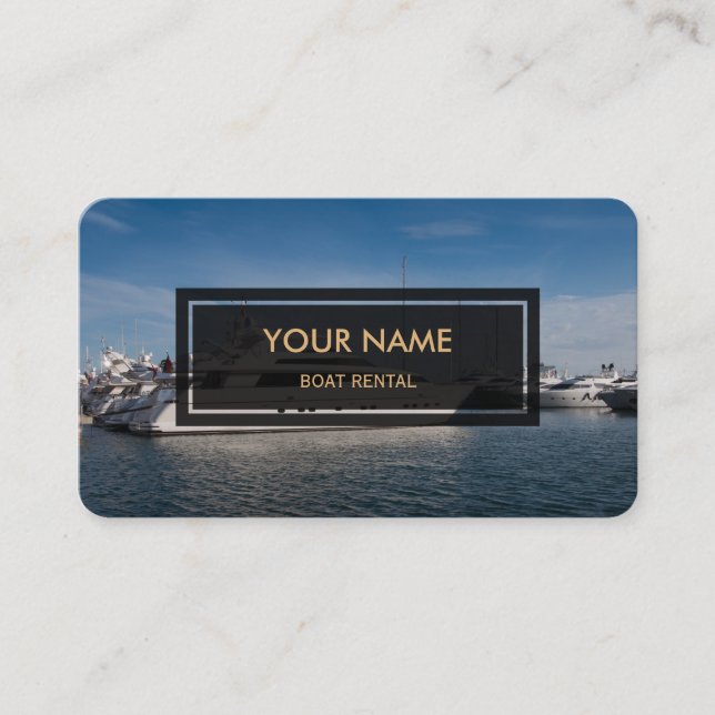 Tarjeta De Visita Alquiler del barco (foto elegante cubierta) (Anverso)
