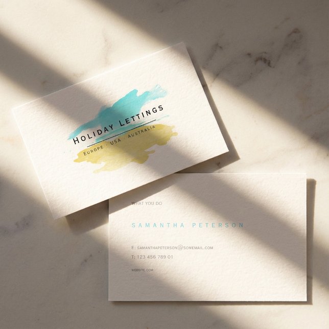 Tarjeta De Visita Alquileres de vacaciones, playa, acuarela (Holiday lettings, beach, watercolor business card.)