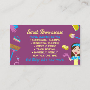 Tarjeta De Visita Ama de casa de Purple Blue Yellow limpiando servic