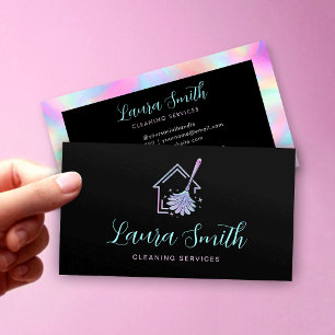 Tarjeta De Visita Ama de casa holográfica de moda para limpieza del