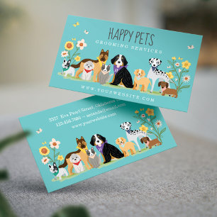Tarjeta De Visita Amable Mascota feliz cuidado de mascotas, azul gro
