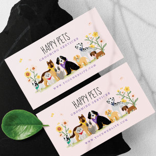 Tarjeta De Visita Amable Mascota feliz cuidado de mascotas, rosa cre
