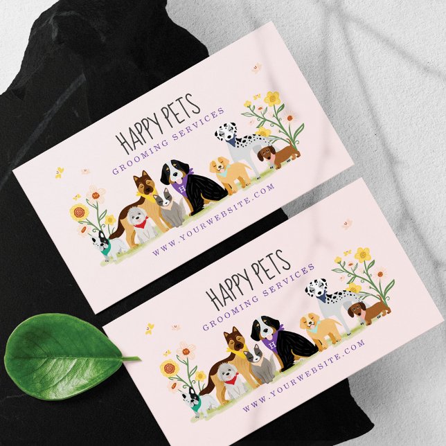 Tarjeta De Visita Amable Mascota feliz cuidado de mascotas, rosa cre (Subido por el creador)