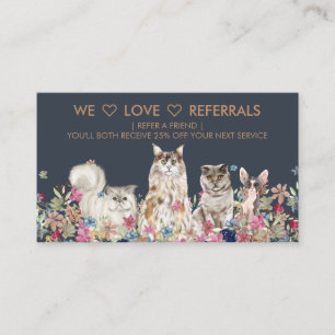 Tarjeta De Visita Amamos Referidos Impresión de Gatos Florales