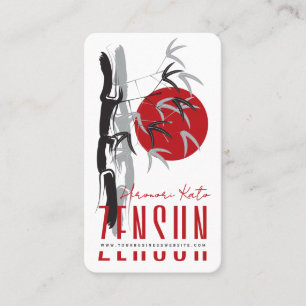 Tarjeta De Visita Amanecer Rojo Hojas de Bambú Oriental Moderno Asiá