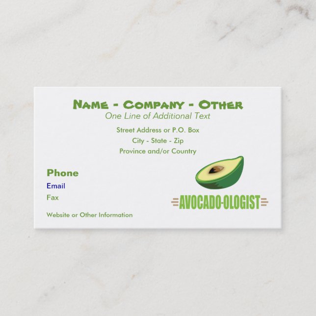 Tarjeta De Visita Amante del aguacate divertido (Anverso)