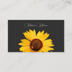 Tarjeta De Visita Amapola amarilla abeja girasol caligrafía gris osc