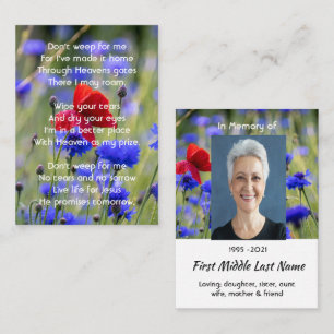 Tarjeta De Visita Amapola Cristiana Flor de Aciano Pradera Memorial 