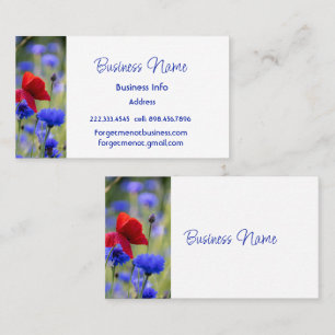 Tarjeta De Visita Amapola Roja Flor de Aciano Jardín Flores