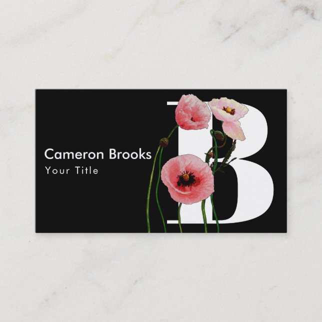 Tarjeta De Visita Amapolas rosas e iniciales (Anverso)