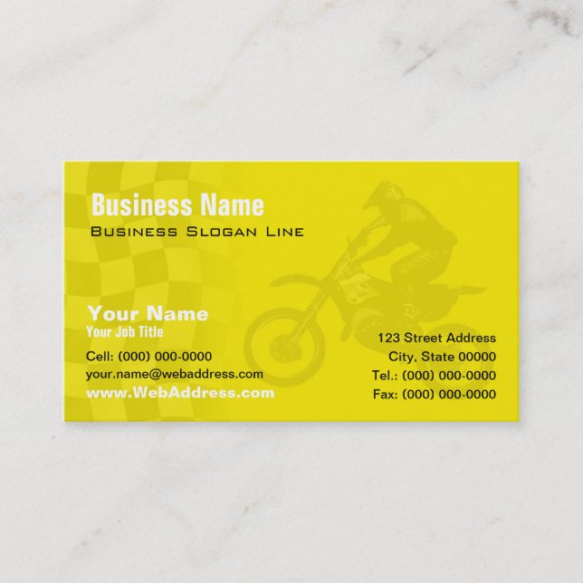 Tarjeta de visita amarilla del motocrós de Suzuki (Anverso)