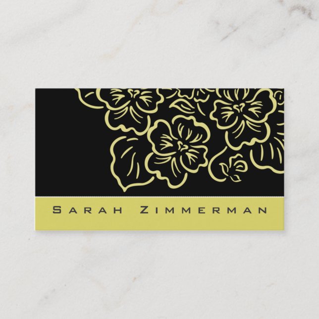 Tarjeta de visita amarilla limón floral de lujo (Anverso)