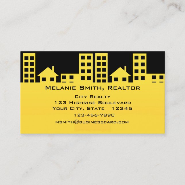 Tarjeta de visita amarilla y negra de Sklyline (Anverso)