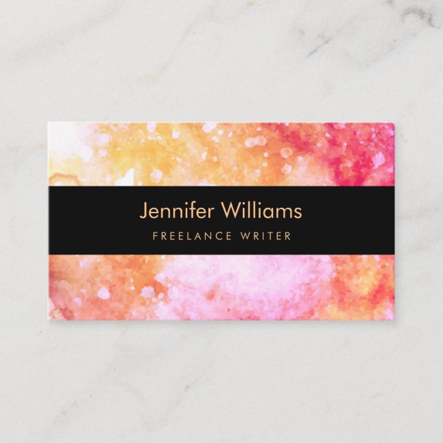 Tarjeta de visita amarilla y rosada de la acuarela (Anverso)