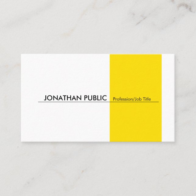 Tarjeta De Visita Amarillo Blanco Moderno Profesional Elegante Simpl (Anverso)