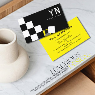 Tarjeta De Visita Amarillo blanco negro con monograma moderno