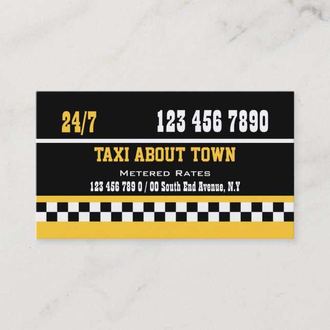 Tarjeta De Visita Amarillo blanco negro del taxi (Anverso)