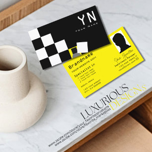 Tarjeta De Visita Amarillo blanco negro revisado con monograma y fot