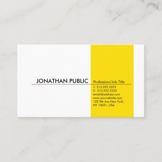 Tarjeta De Visita Amarillo blanco simple profesional elegante (Anverso)