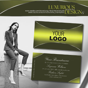 Tarjeta De Visita Amarillo Brillante con Borde y Logo Plateados