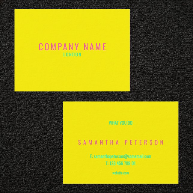 Tarjeta De Visita Amarillo brillante de neón amarillo y rosa (Bright neon yellow and pink business card.)