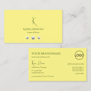 Tarjeta De Visita Amarillo claro con logotipo monograma y joyas