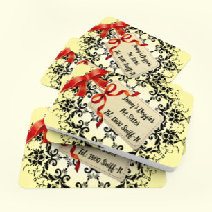 Tarjeta De Visita Amarillo Damask Red Ribbon Cuidado de la Pena