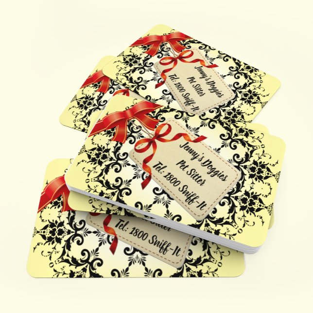 Tarjeta De Visita Amarillo Damask Red Ribbon Cuidado de la Pena (Subido por el creador)