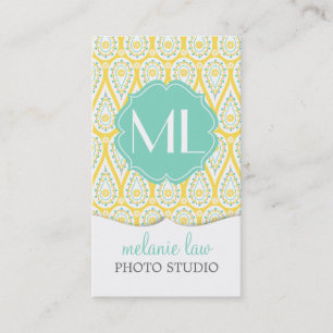Tarjeta De Visita Amarillo elegante moderno Paisley del damasco