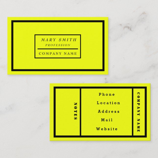 Tarjeta De Visita Amarillo fluorescente neón moderno simple (Anverso / Reverso)