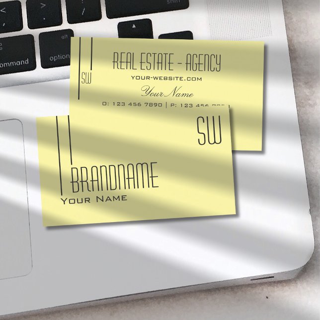 Tarjeta De Visita Amarillo graso pastel con monograma profesional (Subido por el creador)