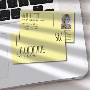 Tarjeta De Visita Amarillo graso pastel con monograma y foto moderna