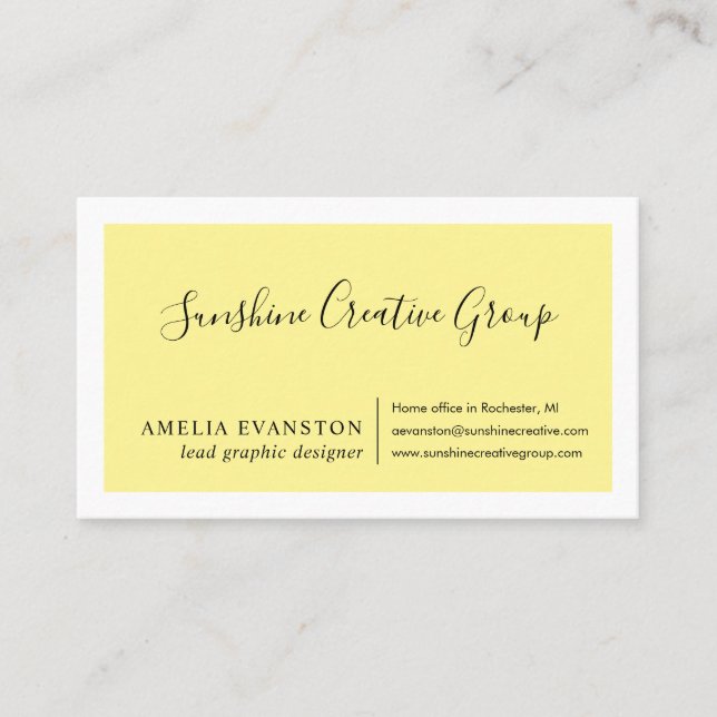 Tarjeta De Visita Amarillo limón mínimo moderno (Anverso)