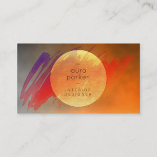 Tarjeta De Visita Amarillo Moon Sunset Watercolor Splatter Moderno