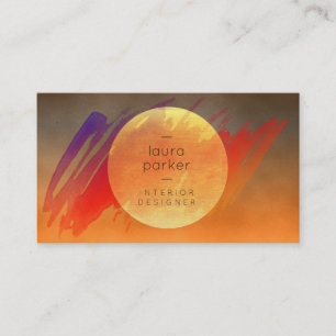 Tarjeta De Visita Amarillo Moon Sunset Watercolor Splatter Moderno