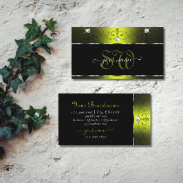 Tarjeta De Visita Amarillo Negro Esparce Iniciales Diamantes