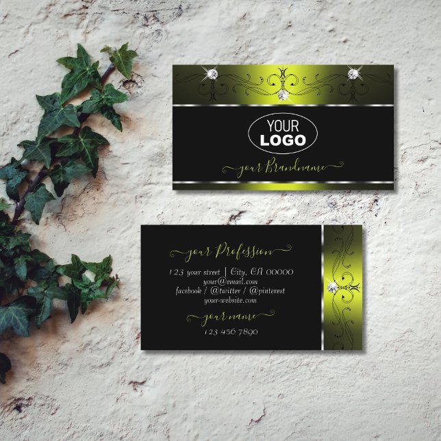 Tarjeta De Visita Amarillo negro Sparkling Diamantes Añadir logotipo (Subido por el creador)