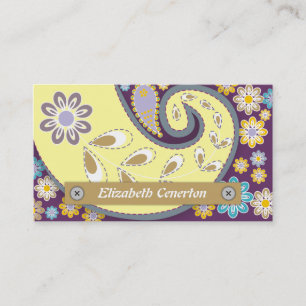 Tarjeta De Visita Amarillo retro, ciruela paisley motivo floral