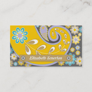 Tarjeta De Visita Amarillo retro, motivo de paisley gris