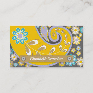 Tarjeta De Visita Amarillo retro, motivo de paisley gris