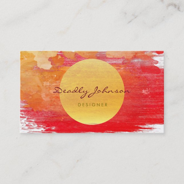 Tarjeta De Visita Amarillo rojo elegante del extracto moderno de la (Anverso)