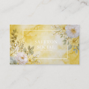 Tarjeta De Visita Amarillo Soleado Floral Acuarela Geométrico Modern