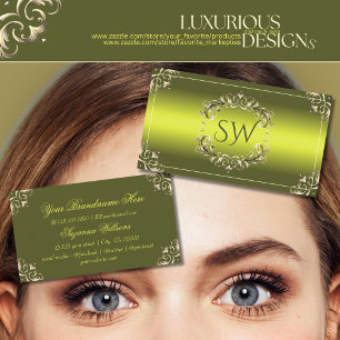 Tarjeta De Visita Amarillo verde decorativo con mirada monográfica
